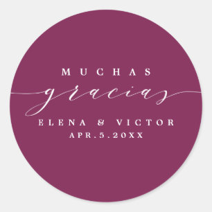 ADESIVO REDONDO ELEGANTE SCRIPT MUCHAS GRACIAS   OBRIGADO, STICKER