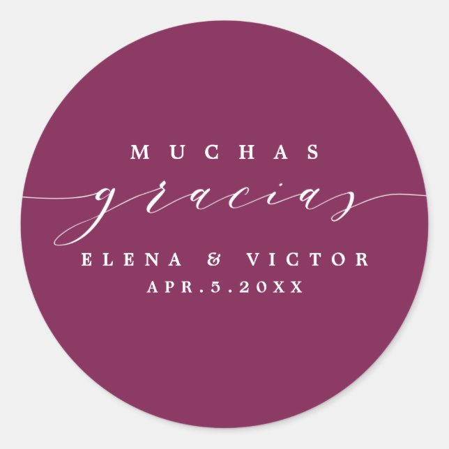 ADESIVO REDONDO ELEGANTE SCRIPT MUCHAS GRACIAS | OBRIGADO, STICKER (Frente)