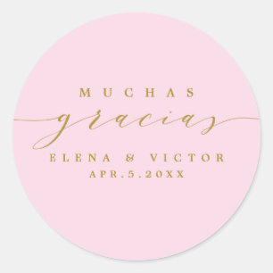 ADESIVO REDONDO ELEGANTE SCRIPT MUCHAS GRACIAS   OBRIGADO, STICKER