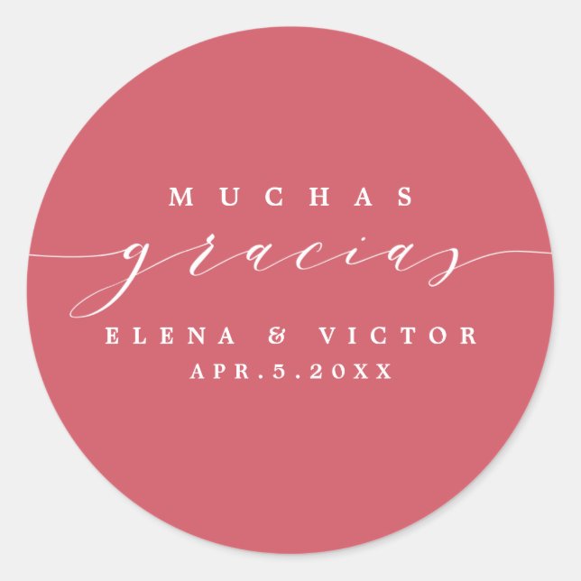 ADESIVO REDONDO ELEGANTE SCRIPT MUCHAS GRACIAS | OBRIGADO, STICKER (Frente)