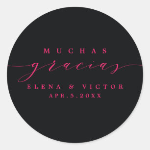 ADESIVO REDONDO ELEGANTE SCRIPT MUCHAS GRACIAS OBRIGADO, STICKER