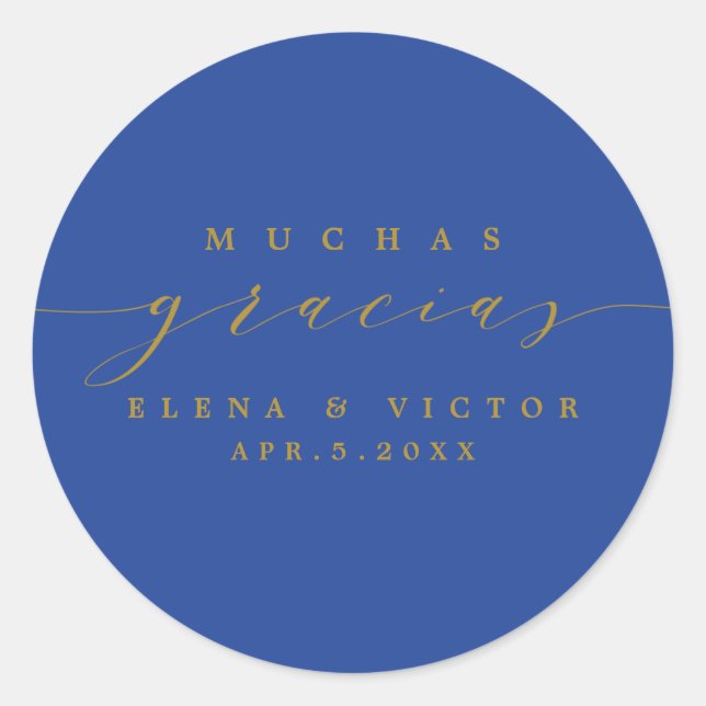 ADESIVO REDONDO ELEGANTE SCRIPT MUCHAS GRACIAS | OBRIGADO, STICKER (Frente)