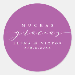 ADESIVO REDONDO ELEGANTE SCRIPT MUCHAS GRACIAS   OBRIGADO, STICKER