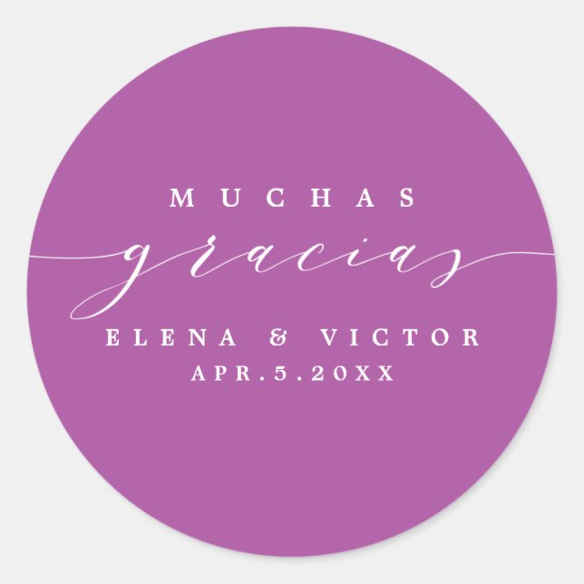 ADESIVO REDONDO ELEGANTE SCRIPT MUCHAS GRACIAS | OBRIGADO, STICKER (Frente)