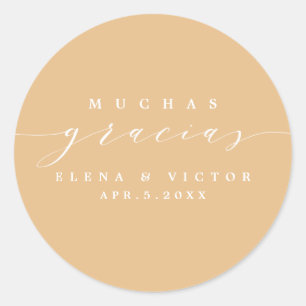 ADESIVO REDONDO ELEGANTE SCRIPT MUCHAS GRACIAS   OBRIGADO, STICKER