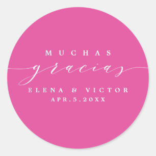 ADESIVO REDONDO ELEGANTE SCRIPT MUCHAS GRACIAS   OBRIGADO, STICKER