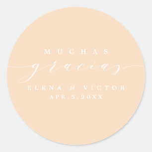 ADESIVO REDONDO ELEGANTE SCRIPT MUCHAS GRACIAS   OBRIGADO, STICKER