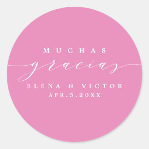 ADESIVO REDONDO ELEGANTE SCRIPT MUCHAS GRACIAS OBRIGADO, STICKER