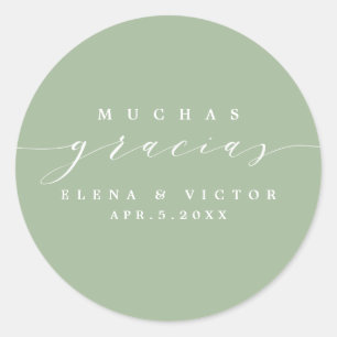 ADESIVO REDONDO ELEGANTE SCRIPT MUCHAS GRACIAS   OBRIGADO, STICKER