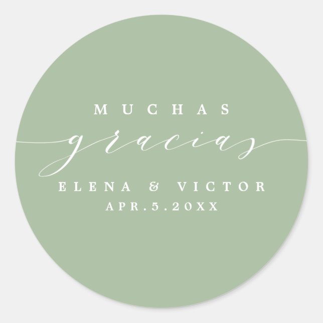 ADESIVO REDONDO ELEGANTE SCRIPT MUCHAS GRACIAS | OBRIGADO, STICKER (Frente)