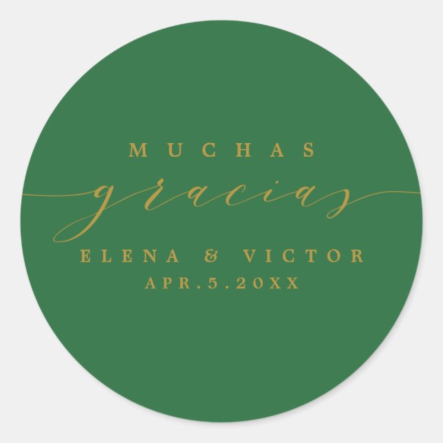 ADESIVO REDONDO ELEGANTE SCRIPT MUCHAS GRACIAS | OBRIGADO, STICKER (Frente)