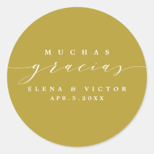 ADESIVO REDONDO ELEGANTE SCRIPT MUCHAS GRACIAS OBRIGADO, STICKER