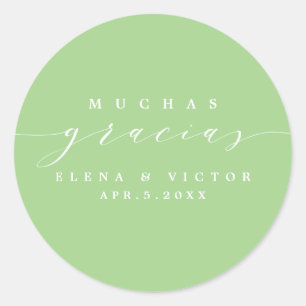 ADESIVO REDONDO ELEGANTE SCRIPT MUCHAS GRACIAS   OBRIGADO, STICKER