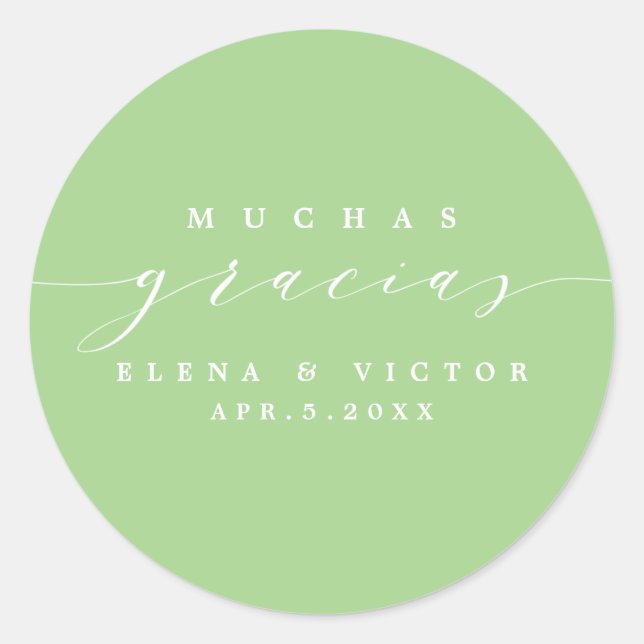 ADESIVO REDONDO ELEGANTE SCRIPT MUCHAS GRACIAS | OBRIGADO, STICKER (Frente)