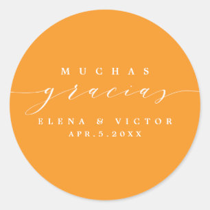 ADESIVO REDONDO ELEGANTE SCRIPT MUCHAS GRACIAS OBRIGADO, STICKER
