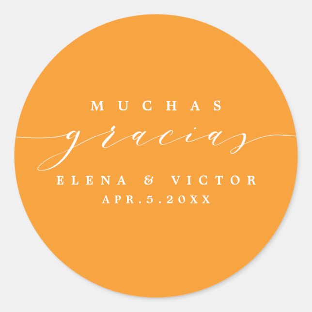 ADESIVO REDONDO ELEGANTE SCRIPT MUCHAS GRACIAS | OBRIGADO, STICKER (Frente)