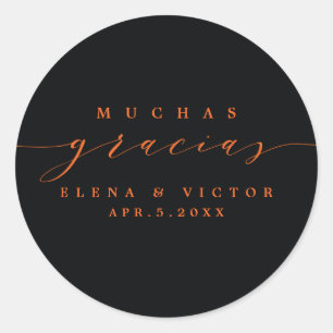 ADESIVO REDONDO ELEGANTE SCRIPT MUCHAS GRACIAS OBRIGADO, STICKER
