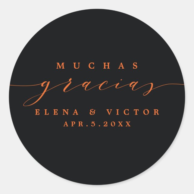 ADESIVO REDONDO ELEGANTE SCRIPT MUCHAS GRACIAS | OBRIGADO, STICKER (Frente)