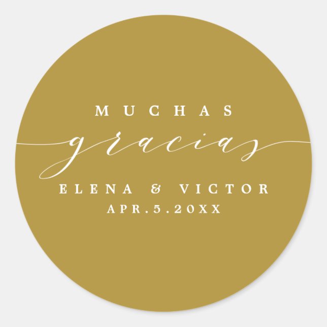 ADESIVO REDONDO ELEGANTE SCRIPT MUCHAS GRACIAS | OBRIGADO, STICKER (Frente)