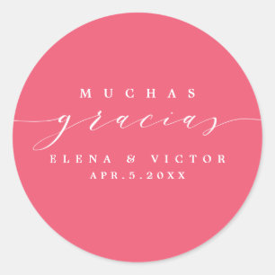 ADESIVO REDONDO ELEGANTE SCRIPT MUCHAS GRACIAS OBRIGADO, STICKER