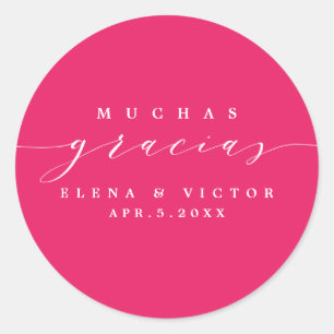 ADESIVO REDONDO ELEGANTE SCRIPT MUCHAS GRACIAS OBRIGADO, STICKER