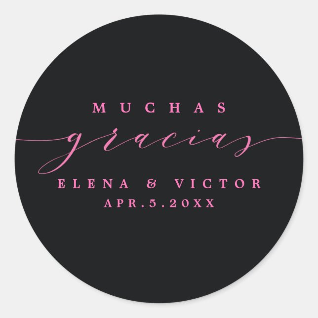 ADESIVO REDONDO ELEGANTE SCRIPT MUCHAS GRACIAS | OBRIGADO, STICKER (Frente)