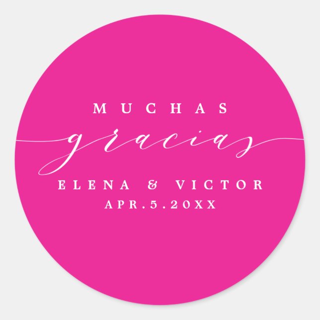 ADESIVO REDONDO ELEGANTE SCRIPT MUCHAS GRACIAS | OBRIGADO, STICKER (Frente)
