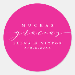 ADESIVO REDONDO ELEGANTE SCRIPT MUCHAS GRACIAS   OBRIGADO, STICKER