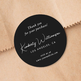 Adesivo Redondo Elegante Script Obrigado Preto