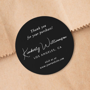 Adesivo Redondo Elegante Script Obrigado Preto