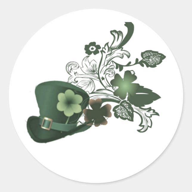 Adesivo Redondo Elegante Shamrock Hat (Frente)