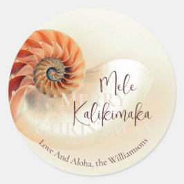 Adesivo Redondo Elegante Shell Mele Kalikimaka | Saudações