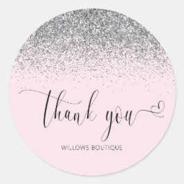 Adesivo Redondo Elegante Silver Glitter Rosa Muito Obrigado