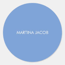 Adesivo Redondo Elegante Simples Chique Azul Minimalista Nome