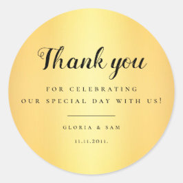 Adesivo Redondo Elegante Simples Dourado Obrigado Casamento