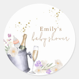 Adesivo Redondo Elegante Sip & Consulte Chá de fraldas de Frasco d