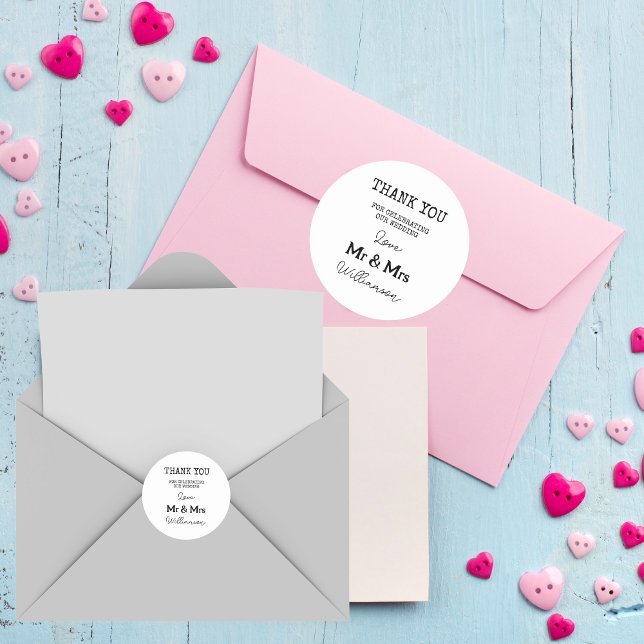 Adesivo Redondo Elegante Sr. E Sra. Obrigado (Thank You Note)