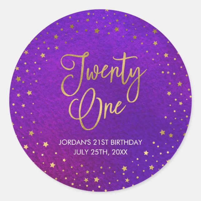 Adesivo Redondo Elegante Starry Purple Watercolor aniversário de 2 (Frente)