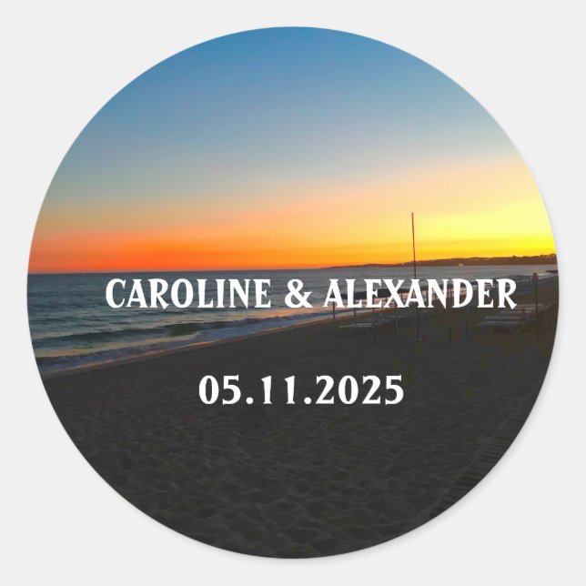 Adesivo Redondo Elegante Summer Ocean Sunset Tropical Beach Hawaii (Frente)