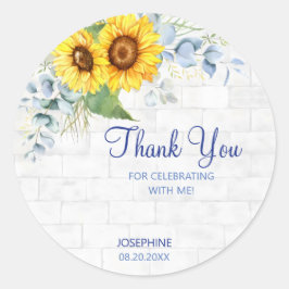 Adesivo Redondo Elegante Sunflower Wall Brick Floral Birday