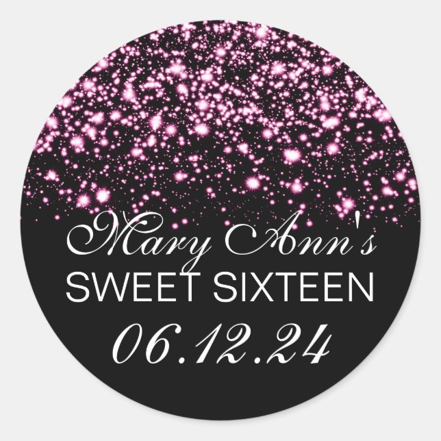 Adesivo Redondo Elegante Sweet 16 Birthday Midnight Glam Pink (Frente)