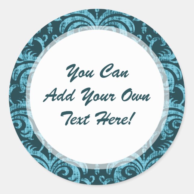 Adesivo Redondo Elegante Teal Green Gótica Grunge Damask (Frente)