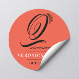 Adesivo Redondo Elegante Tiara Orange Red 15 Quinceañera