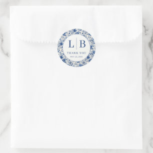 Adesivo Redondo Elegante Toile Floral Azul