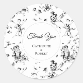 Adesivo Redondo Elegante Toile Vintage Cupido Anjos Obrigado
