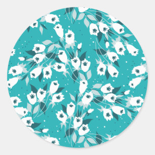 Adesivo Redondo Elegante Tulip Flower Pattern Botanical Art Design