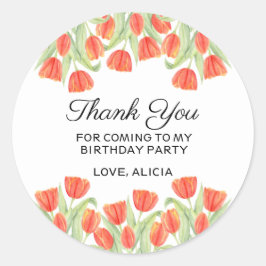 Adesivo Redondo Elegante Tulipa Vermelha Botânica Obrigado Anivers