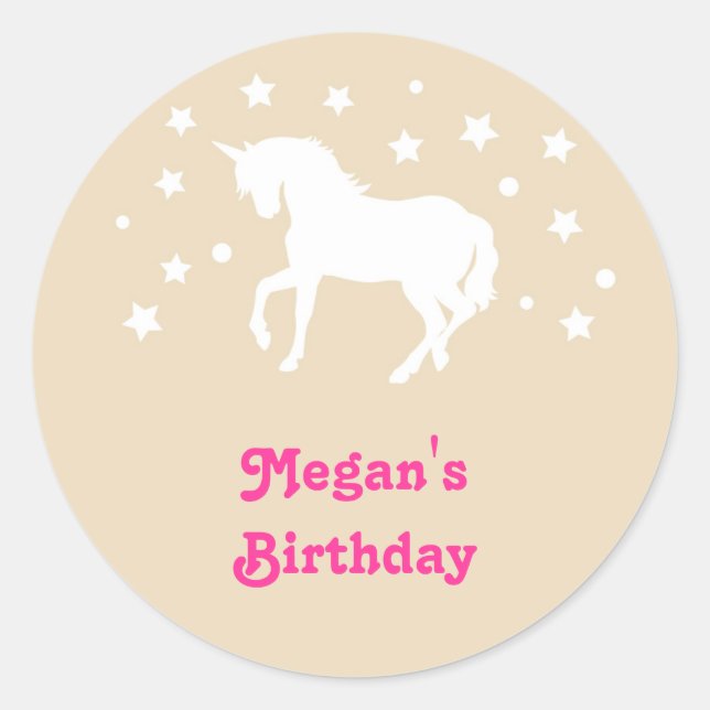 Adesivo Redondo Elegante Unicorn Birthday Favor Sticker (Frente)