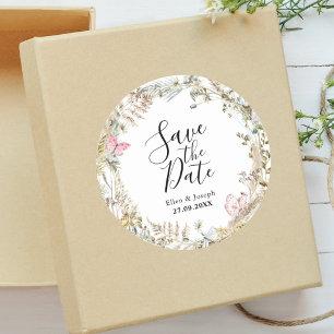 Adesivo Redondo Elegante Vegetação Aquarela Casamento Salve A Data
