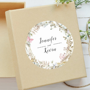 Adesivo Redondo Elegante Vegetação Botânica Aquarela de Casamento